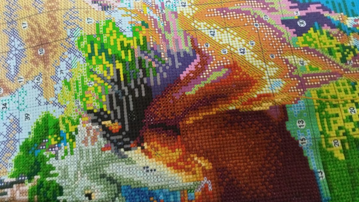 Close up of the stitches in progress